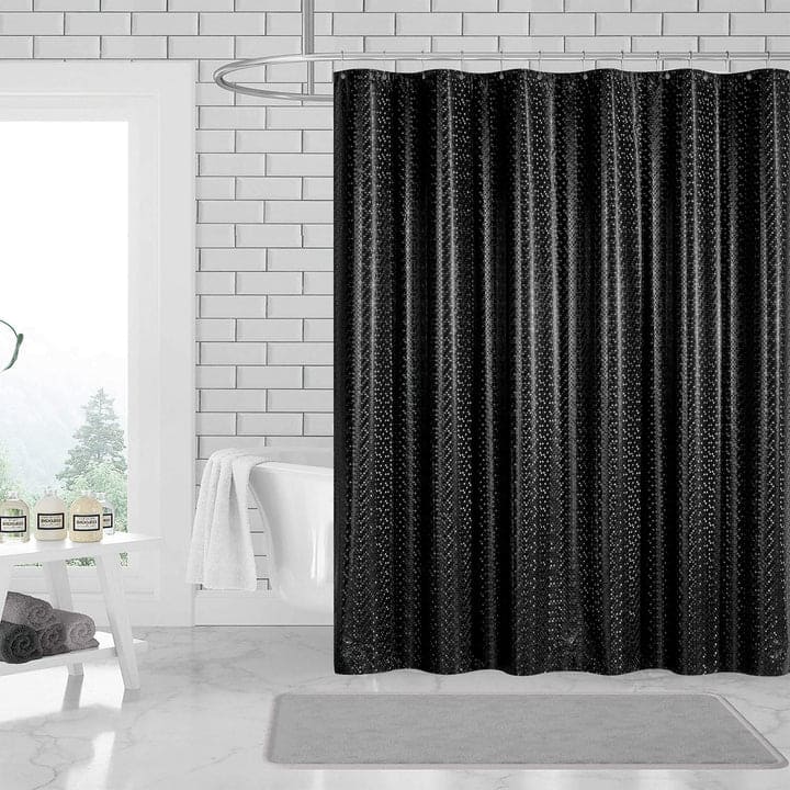 3D PEVA Polkadots Grommet Shower Liner With Magnetic Weighted Bottom, 70x72 Inches - Black