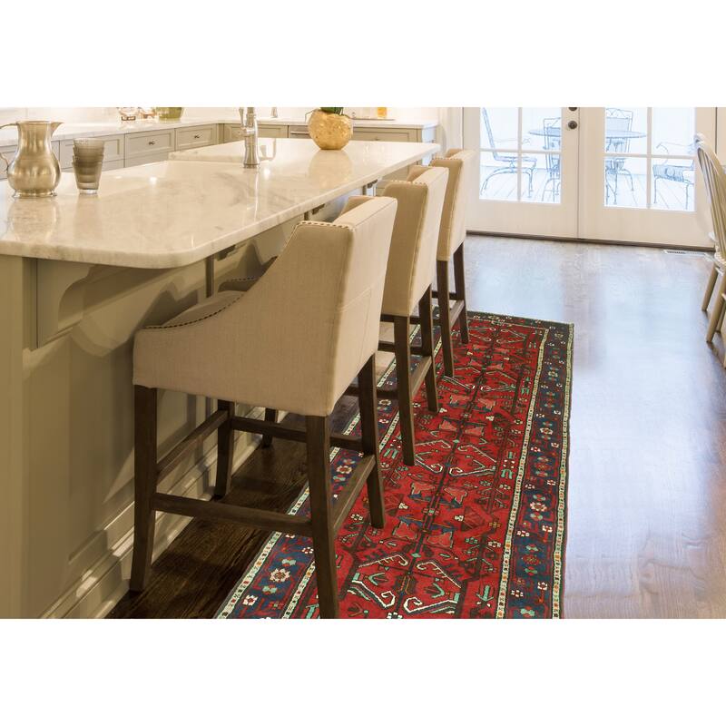 Fine Vintage Distressed Ramazan Red/Navy Runner - 3'3" x 9'6"