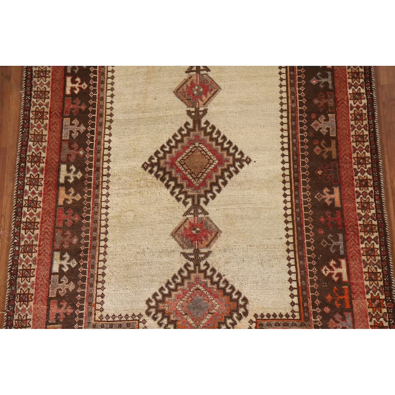 Tribal Gabbeh Persian Vintage Area Rug Hand-knotted Beige Wool Carpet - 4'5"x 7'2"