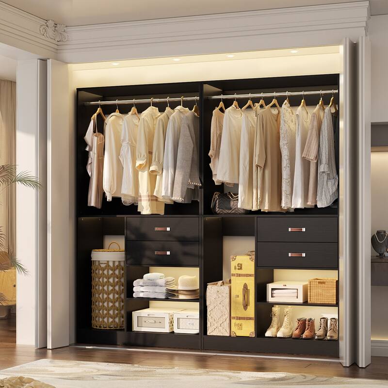 40'' Large Closet System with Shelves and 2 Drawers, Freestanding Closet Organizer with Hanging Rods - 2pcs - Black