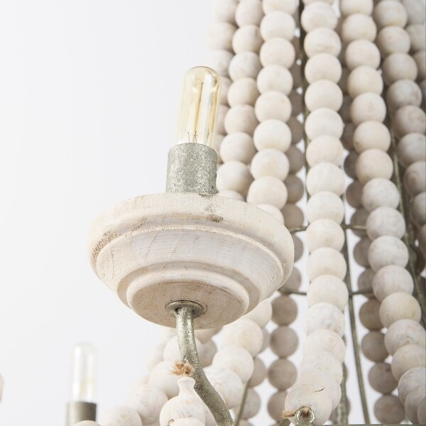 Phillum Silver Metal & White Wood Beaded Six Bulb Chandelier