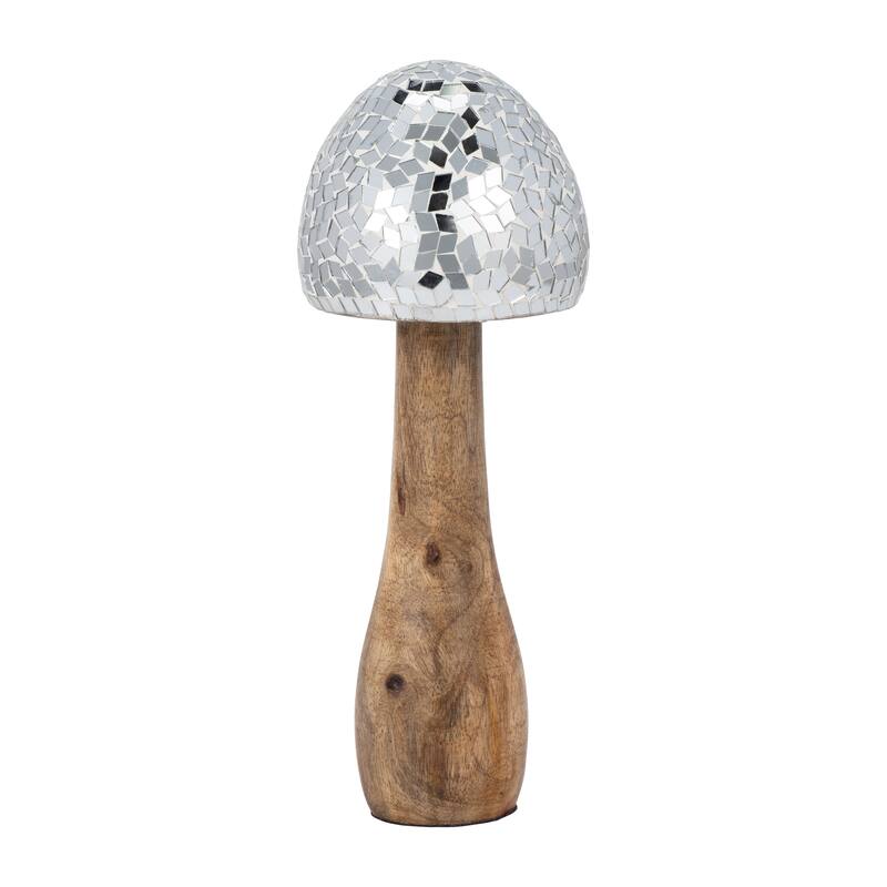 Sagebrook Home Wood, Mosaic Mushroom, Silver, Round, Mosaic, Perfect for Chic Home Decor