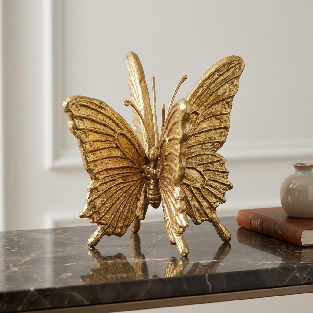 HomeRoots 5" Gold Cast Iron Double Butterfly Tabletop Sculpture - 4.00 in. x 4.50 in. x 4.00 in.