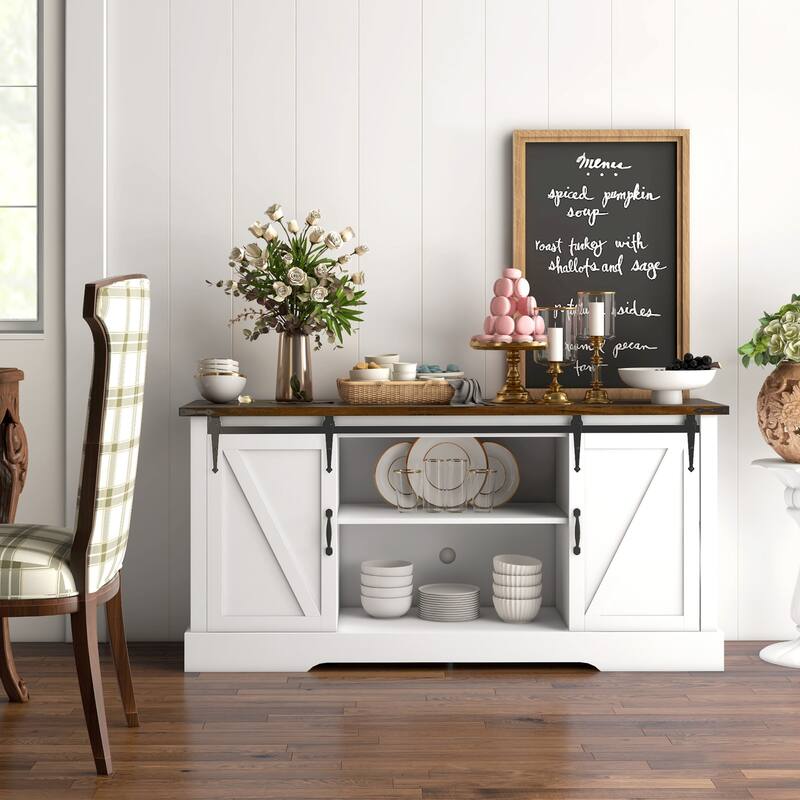 Sideboard Buffet Cabinet Storage Cabinet with Charging Station, Coffee Bar Cabinet with Sliding Doors & Adjustable Shelves
