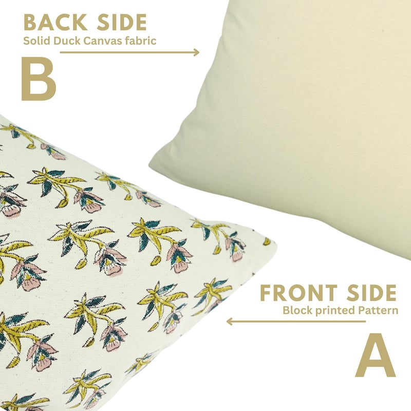 Fabdivine Hand Block Print Pillowcase in Cotton for Hotel Floral Cushion Cover Farmhouse Throw Décor, Coastal Tulip