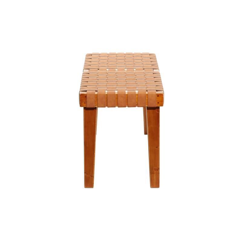 Brown Wood Woven Bench