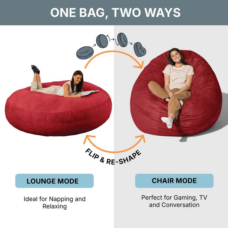 Jaxx 6 Foot Cocoon - 2-in-1 Giant Bean Bag Chair for Adults & Convertible Bean Bag Bed