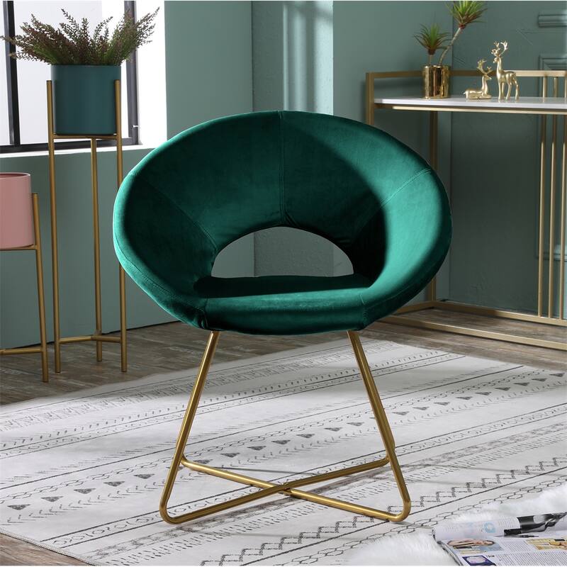Velvet Upholstered Accent Chair with Gold Tone Finished Base