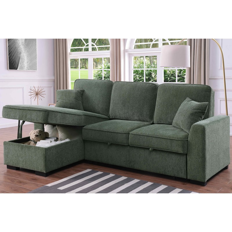 Chenille Reversible Sectional Sofa Convertible Pull Out Couch Bed