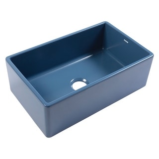 Austen Matte Blue Fireclay 30" Single Bowl Farmhouse Apron Front Undermount Kitchen Sink and Drain