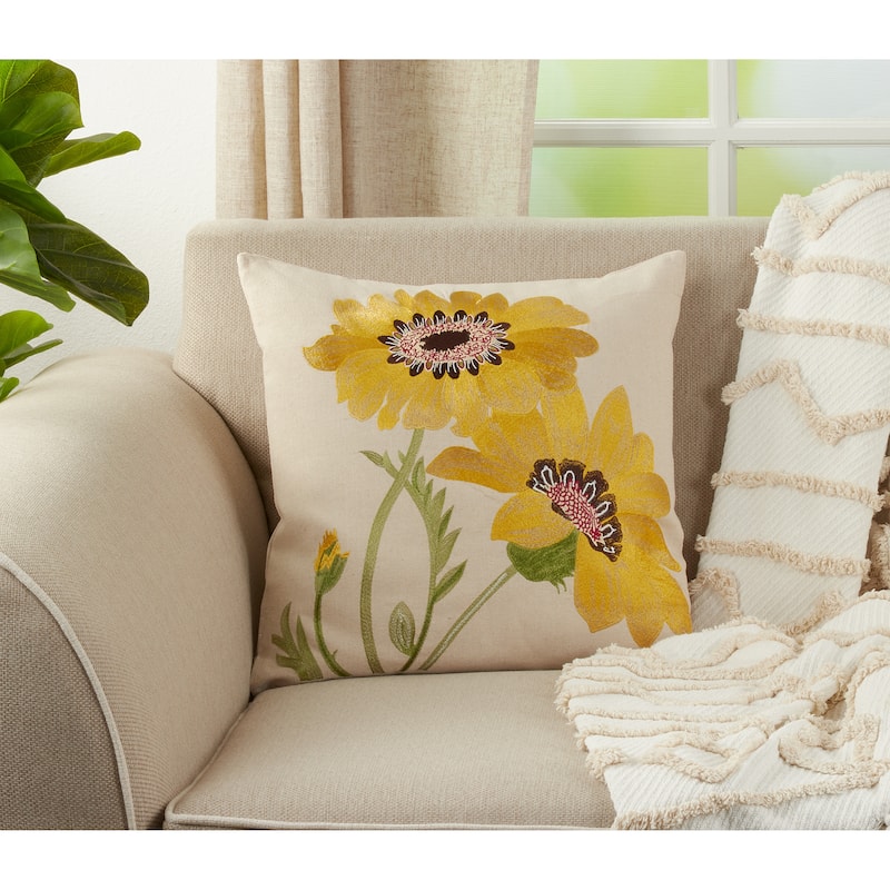 Embroidered Floral 18 inch Throw Pillow