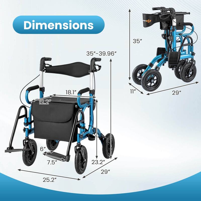 Goplus 2-in-1 Rollator Walker for Seniors with Seat 9" Pneumatic Tires - See Details