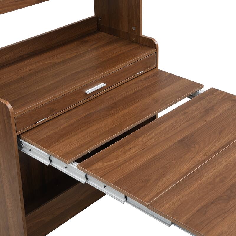 Pantry Cabinet with Hutch and Foldable Dining Table