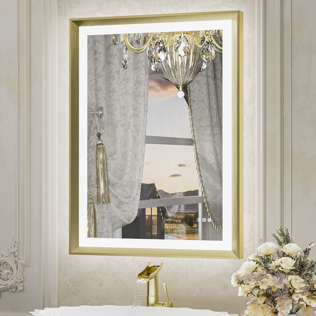 TETOTE LED Frontlit & Backlit Bathroom Vanity Wall Mirror, Metal Frame, Anti Fog, Dimmable