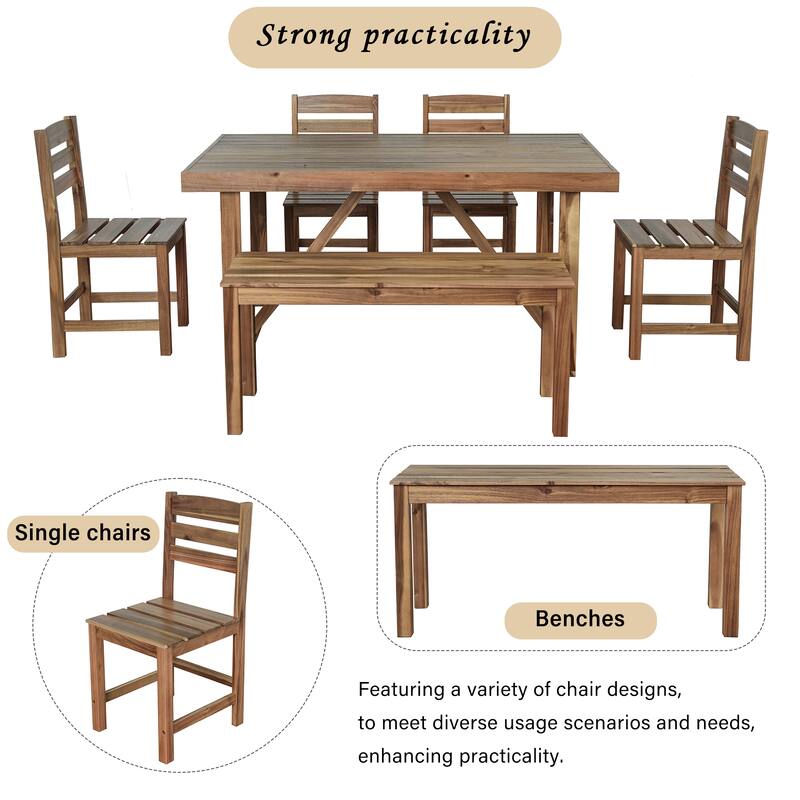 Acacia Wood Outdoor Table and Chair Set - High-Quality Patio, Balcony & Backyard Dining Set