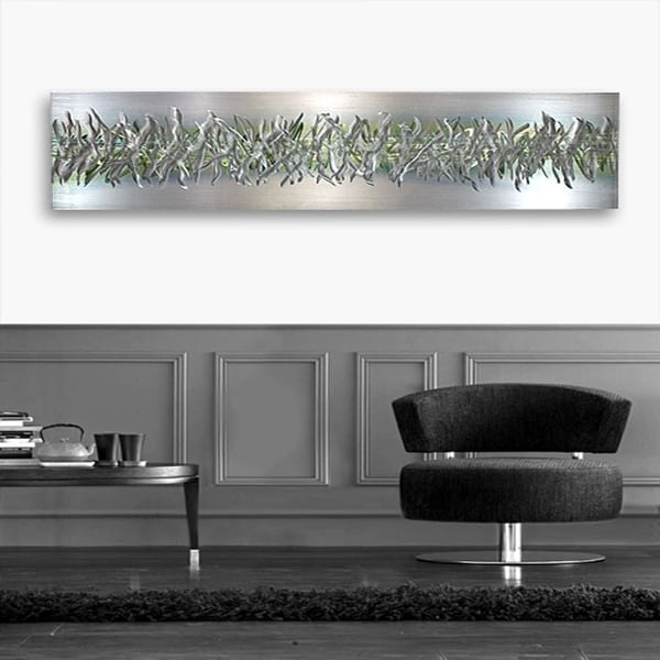 Statements2000 Silver/Green Modern Etched Metal Wall Art Panel Sculpture by Jon Allen - Green Array
