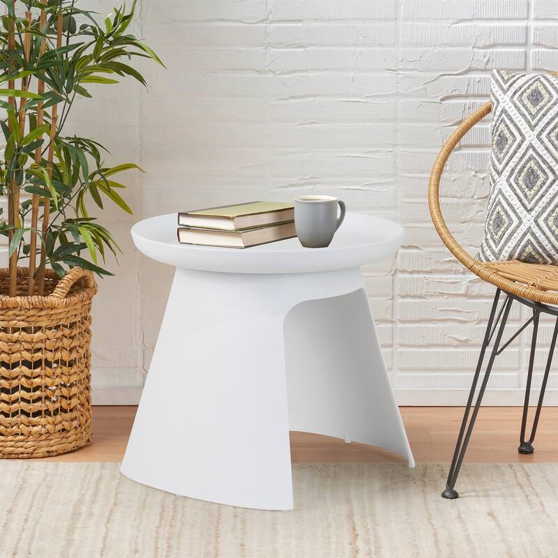 Balius White Plastic Round End Table