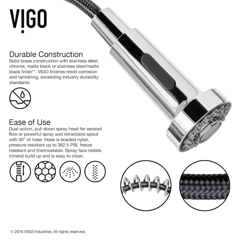 VIGO Edison 19" H Single Handle Pull-Down Sprayer Kitchen Faucet