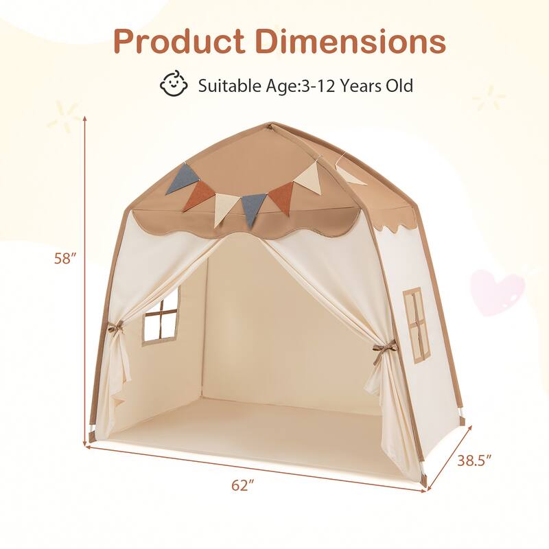 Gymax Kids Play Tent w/Flags and Globe String Lights for 3-12 Years - See Details