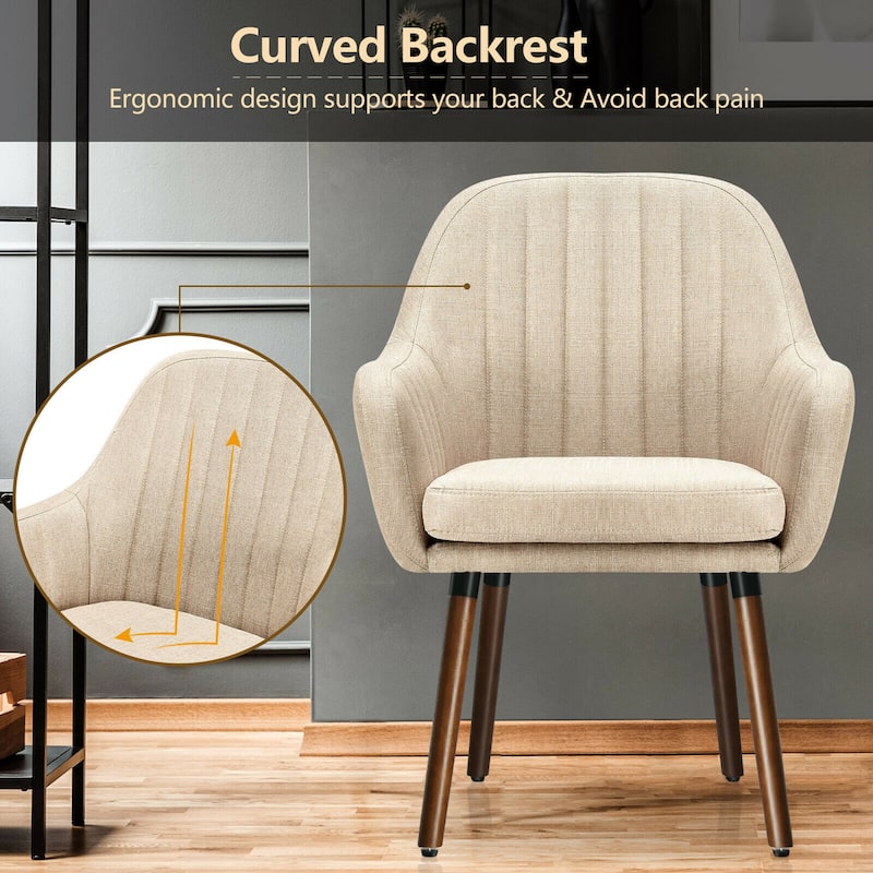 Gymax Set of 2 Accent Chairs Fabric Upholstered Armchairs w/Wooden - 17.5'' x 17.5'' x 3''