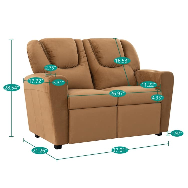 Kids Push Back Loveseat Recliner with Cup Holders, Adjustable Footrest & Headrest, Two Seat Recliner Sofa for Boys and Girls