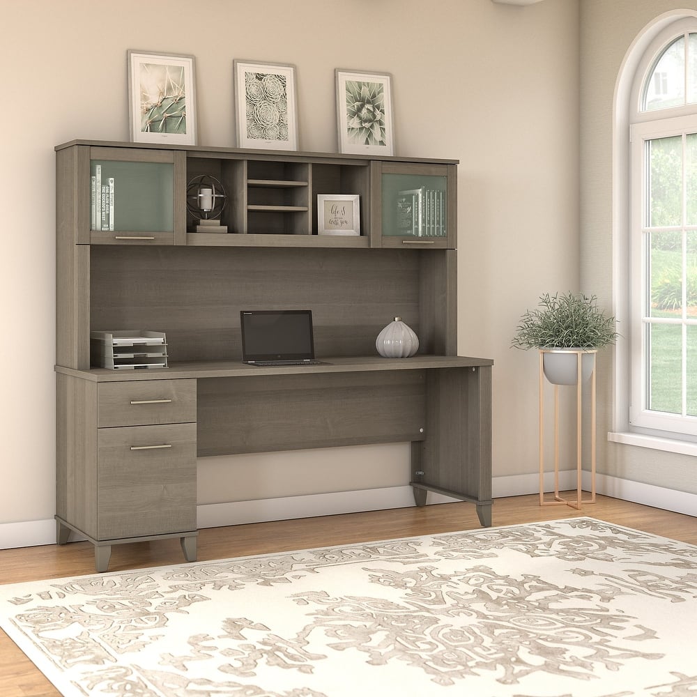 Bush Furniture Somerset 72W Office Desk with Hutch in Ash Gray