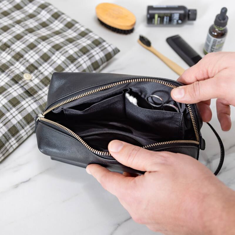 Denver Broncos, Hybrid Leather Lined Toiletry Bag with Handle, Black