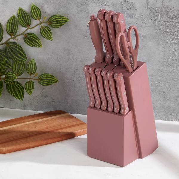 Basic Essentials 12-Piece Stainless Steel Kitchen Knife Set With Wood Block