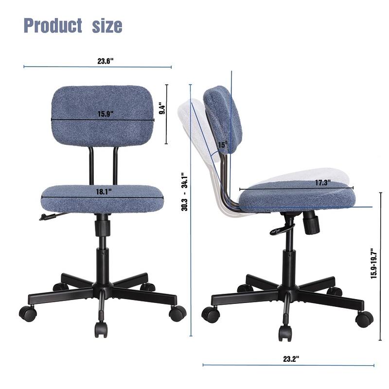 Ergonomic Low Back Velvet Office Chair with Armrests Adjustable Swivel Computer Desk Chair for Small Spaces, Home & Workspace