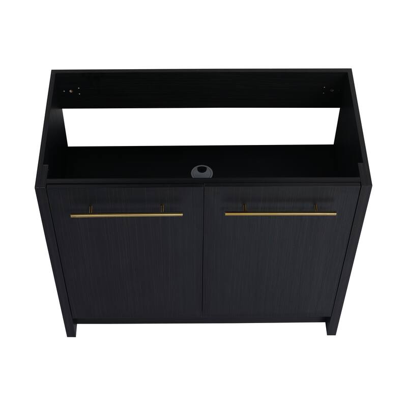 24" Bathroom Vanity with Soft-Close Doors and Spacious Storage, Black Chestnut Finish, Freestanding Design, Vanity Base Only
