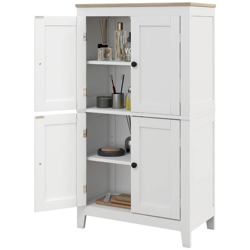 White Oak MDF 4 Tier Bathroom Storage Cabinet with Adjustable Shelves and Doors - 23.6" W x 11.8" D x 43.3" H - White-Oak