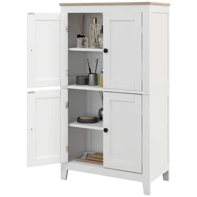White Oak MDF 4 Tier Bathroom Storage Cabinet with Adjustable Shelves and Doors - 23.6" W x 11.8" D x 43.3" H
