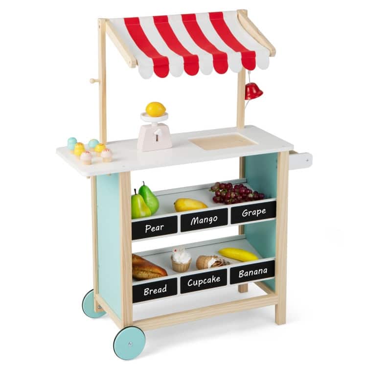 Kids Wooden Ice Cream Cart with Chalkboard and Storage - 31"L x 11.5"W x 39.5"H