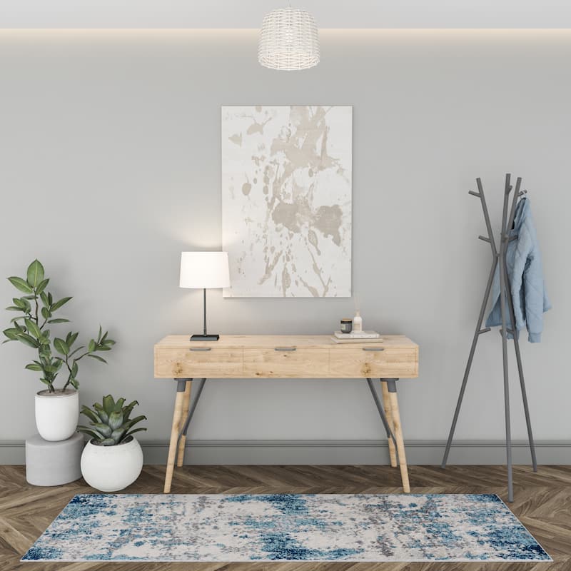 Gematria Industrial Abstract Indoor Area Rug - 2'3'' x 7'3'' - Blue/Cream