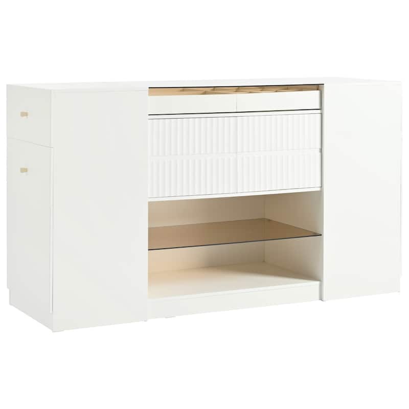 HomeRoots 33" White Wood And Glass Six Drawer Island Vanity Dresser