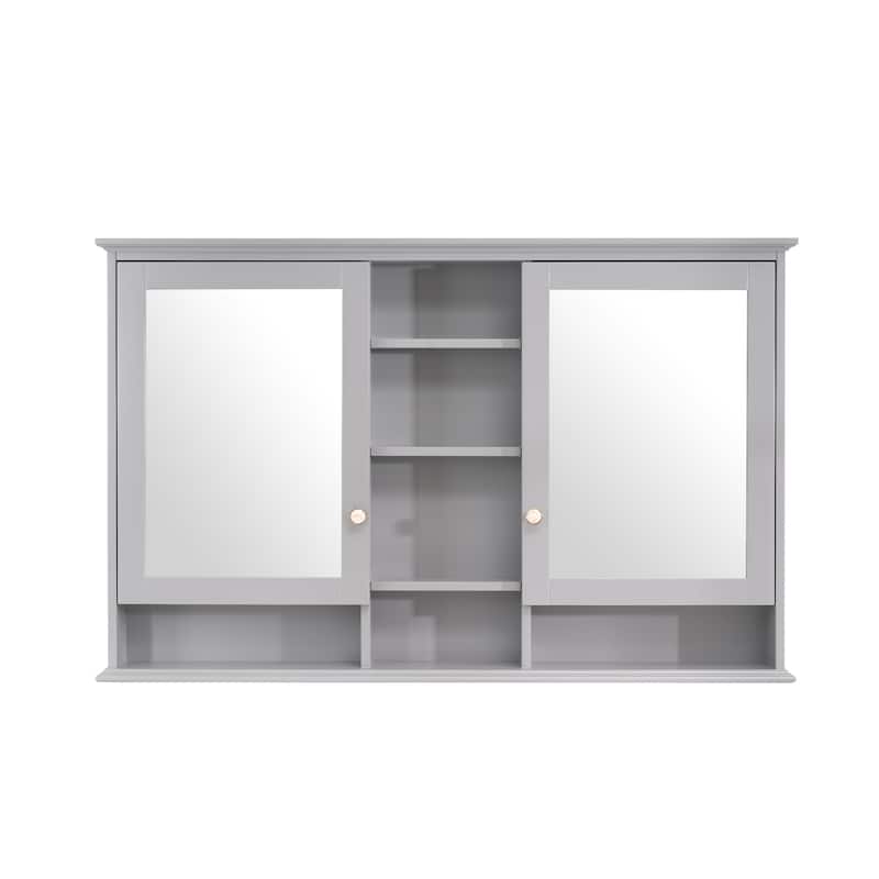Modern Surface Mount Solid Wood Framed Medicine Cabinet With Mirror and Shelves