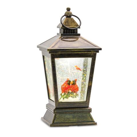 10.5" Red and Clear Barn Snow Globe Candle Lantern