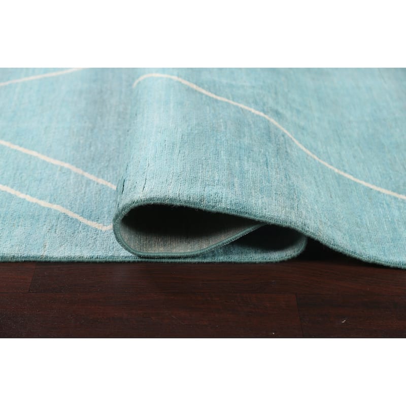 Turquoise Moroccan Vegetable Dye Oriental Wool Area Rug Hand-knotted - 6'4" x 9'8"
