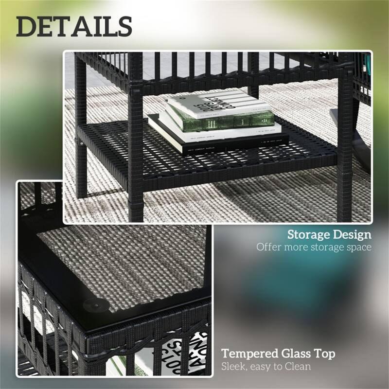 3 Piece PE Rattan Outdoor Patio Set with Rocker Chairs and Table