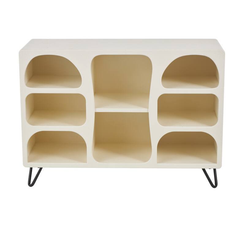Cream Wood 8 Shelf Storage Shelving Unit with Black Metal Support