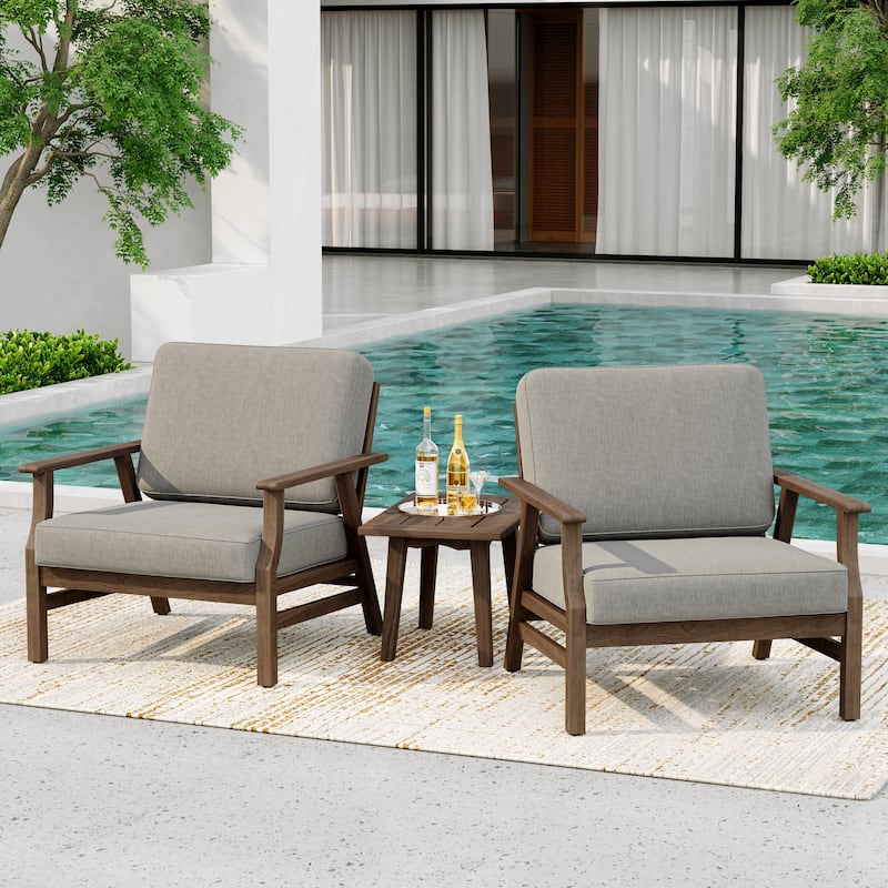 2 Set Acacia Wood Patio Club Chair with Cushion Outdoor Arm Chair