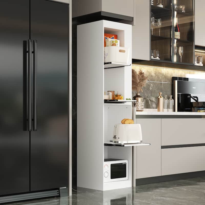 Kitchen Pantry Storage Cabinet with Cable Holes and Sliding Shelves