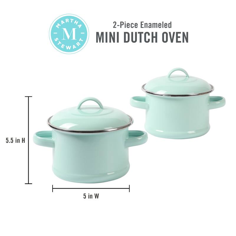 Martha Stewart 2 pack Mini Enamel On Steel Dutch Oven Set - Martha Blue