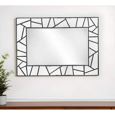 HomeRoots 28" Black Metal And Glass Mosaic Framed Accent Mirror - Black and White - 39.4' X '27.6' X '0.7