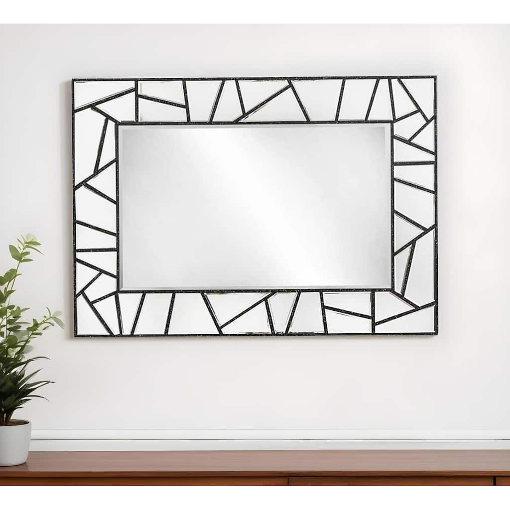 HomeRoots 28" Black Metal And Glass Mosaic Framed Accent Mirror - Black and White - 39.4' X '27.6' X '0.7