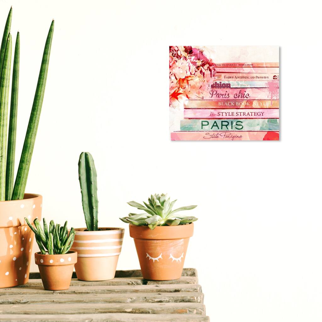 Wynwood Studio Canvas Fashion and Glam Parisian Books Spring Pink and Turquoise Modern & Contemporary Wall Art Canvas Print