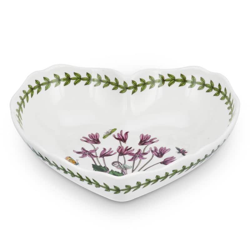 Portmeirion Botanic Garden Scalloped Edge Heart Shaped Dish - 8.5 inch - 8.5 inch - Cyclamen Motif