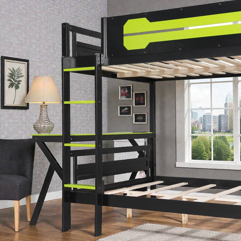Twin/Full Gaming Bunk Bed with Dual Desks, USB Charging Ports and Pegboard Organizer, Gamer Bunk Frame
