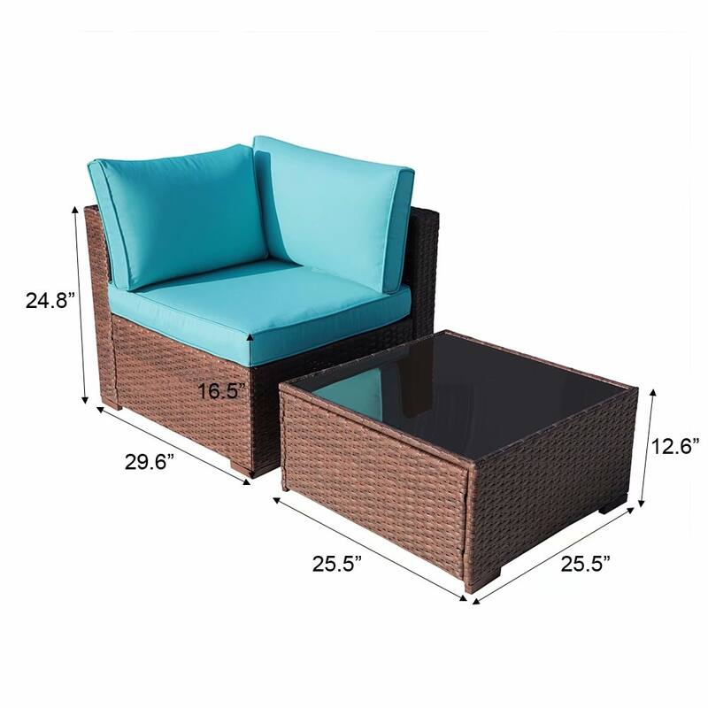 Outdoor 2 Pieces Wicker Sectional Sofa Patio Cushioned Corner Chair and Side Table