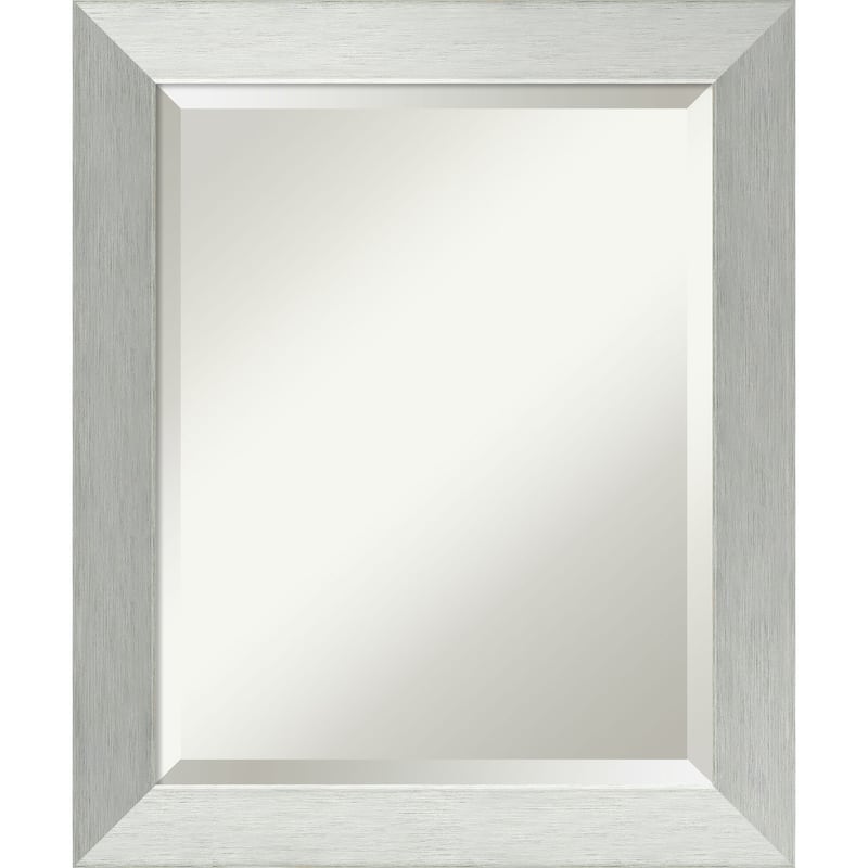 Beveled Wood Bathroom Wall Mirror - Brushed Sterling Silver Frame